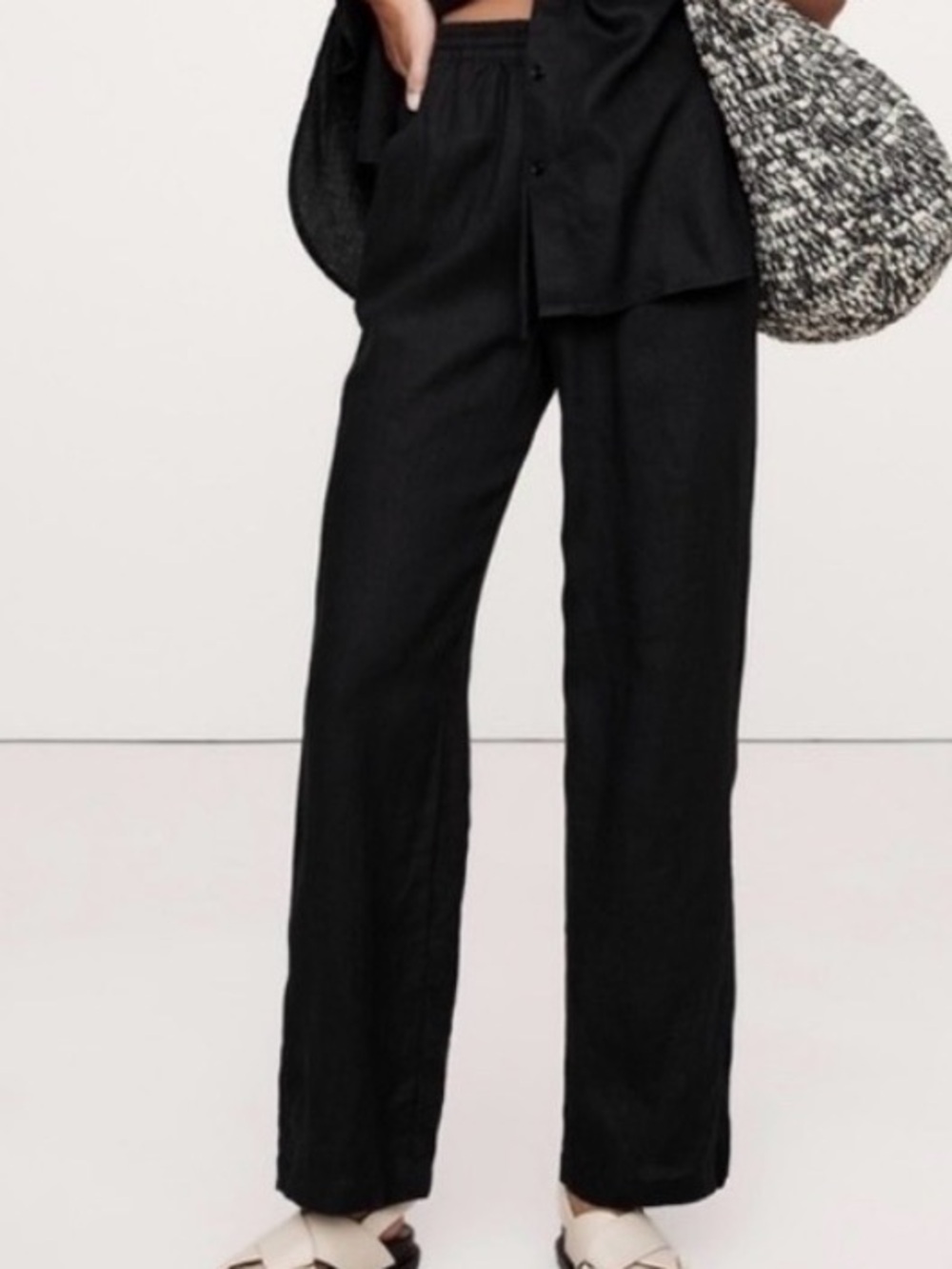 Banana Republic NWT Black Wide-Leg Linen-Blend Pants Size Medium